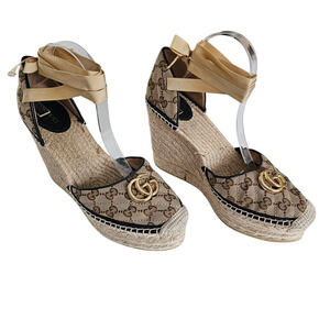 Gucci Beige and Gold Wedge Heels
